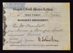 Unusual Railway Ticket Glasgow & South Western Railway 1863 Free Ticket from Annan to Dumfries &
