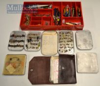 Miscellaneous collection of fly, cast and lure boxes – incl 5x alloy cast and fly tins; leather cast