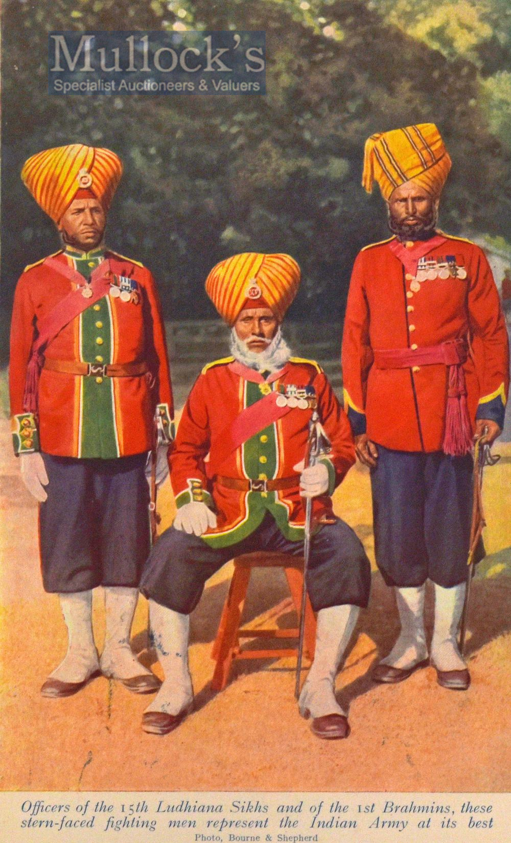 India & Punjab – ‘Officers of the 15th Ludhiana Sikhs and of the 1st Brahmins’ colour print from a
