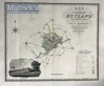 1831 C&I Greenwood Map of Rutland hand coloured with engraved view of ‘Burley House’, measures