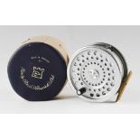 Fine Hardy “Marquis Salmon No.2” alloy salmon fly reel: Rear brake adjuster, ribbed brass foot, 2