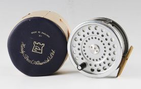 Fine Hardy “Marquis Salmon No.2” alloy salmon fly reel: Rear brake adjuster, ribbed brass foot, 2