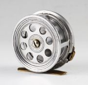 Interesting C Farlow & Co Ltd London alloy fly reel: 2.5/8” dia – smooth brass foot ( neatly