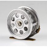 Interesting C Farlow & Co Ltd London alloy fly reel: 2.5/8” dia – smooth brass foot ( neatly