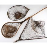 Various Landing Nets. Wooden folding landing net, Y shaped folding landing net Brass and Mahogany