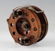 “Overseas” unnamed Milwards Mahogany and brass Frog Back Sea Fishing Reel - 5” dia - brass rear drum