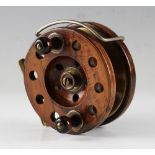 “Overseas” unnamed Milwards Mahogany and brass Frog Back Sea Fishing Reel - 5” dia - brass rear drum