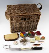 Fishing Creel, Gaff, Fly Fishing Tins et al: To include 2 Alex Martin tins, Cortland 333 line