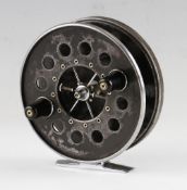 Allcock Aerial black alloy centre pin reel - 4.5" dia 6 spoke with tension regulator, black handles,