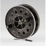 Allcock Aerial black alloy centre pin reel - 4.5" dia 6 spoke with tension regulator, black handles,