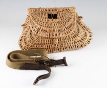Small wicker/raffia style potbellied fishing creel – with central square fish slot to the lid,