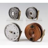 Collection of 4 Reels: To include 4”Wooden brass star back 2 handled reel, Cummins of Bishop