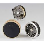 2x Hardy Bros Alnwick alloy trout fly reels – The Princess 3 1/4’dia - with ribbed brass foot - (