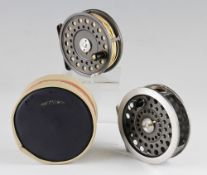 2x Hardy Bros Alnwick alloy trout fly reels – The Princess 3 1/4’dia - with ribbed brass foot - (