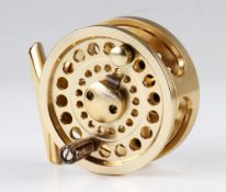 Snowbee Prestige 560 gilt alloy fly reel - 3” dia, perforated face, quick release reel, large rear