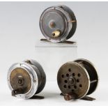 Interesting collection of various small alloy, brass and ebonite combination trout fly reels (3)