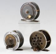 Interesting collection of various small alloy, brass and ebonite combination trout fly reels (3)