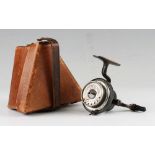 Illingworth Threadline Reel and case: early 1913 Pat No.3 bronze threadline reel with pig tail