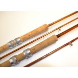 2x Fine Milwards Redditch split cane spinning rods – The Spinmaster 9ft 2pc ser. no 5930 - agate