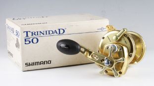 Shimano Trinidad 50 gold finish multiplier reel, Power handle and oversized soft touch knob, star