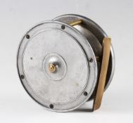 P.D Malloch Perth alloy salmon fly reel - 4" dia. plate wind stamped the makers shield logo and