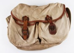 Brady canvas and leather tackle bag – c/w 2x pockets to the front – webbing shoulder strap – missing