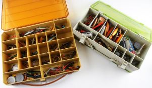Selection of Lures and Devons: Quantity of various lures, devons, spinners housed in 2 boxes