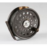 J S Sharp Aberdeen Reel: St George style 3.5” with smooth 2 screw brass foot, perforated face with