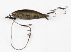 Vic. glass eyed dace gutta percha lure - a Caledonia style bait with white glass eyes, c/w