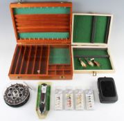 Fishing Accessories: Richard Wheatley Float box, Perspex reel with alloy foot, perforated face,