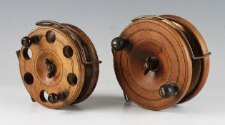 2x large Nottingham and brass star back sea reels: News of The World Prize Reel 5.5” dia with