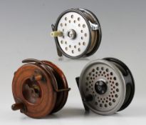 Fly Fishing Reels: 3.5” alloy drum white handle, centre screw drum release latch, chrome line