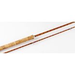J.J.S Walker Bampton & Co Makers Alnwick split cane spinning rod: 7ft 2pc - clear Agate lined butt