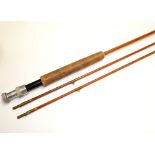 F. Edminson Bros Alnwick “The Deluxe” split cane fly Rod: 8ft 2pc with spare tip-clear Agate lined