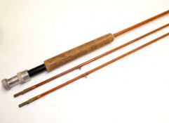 F. Edminson Bros Alnwick “The Deluxe” split cane fly Rod: 8ft 2pc with spare tip-clear Agate lined
