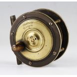 Scarce and interesting Sherriff Glasgow ebonite and brass combination salmon fly reel: 4" dia –