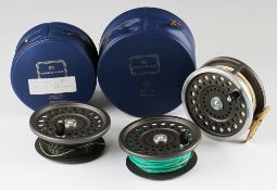Hardy Marquis Salmon No.2 fly reel and 2x spare spools (3): 4” dia with ribbed brass foot retains
