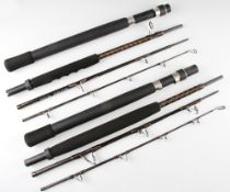 Pair of Carbon Shimano Travel Fishing Rods: Four piece Exage S.T.C. Trolling 20 7’ T.C. 20lbs