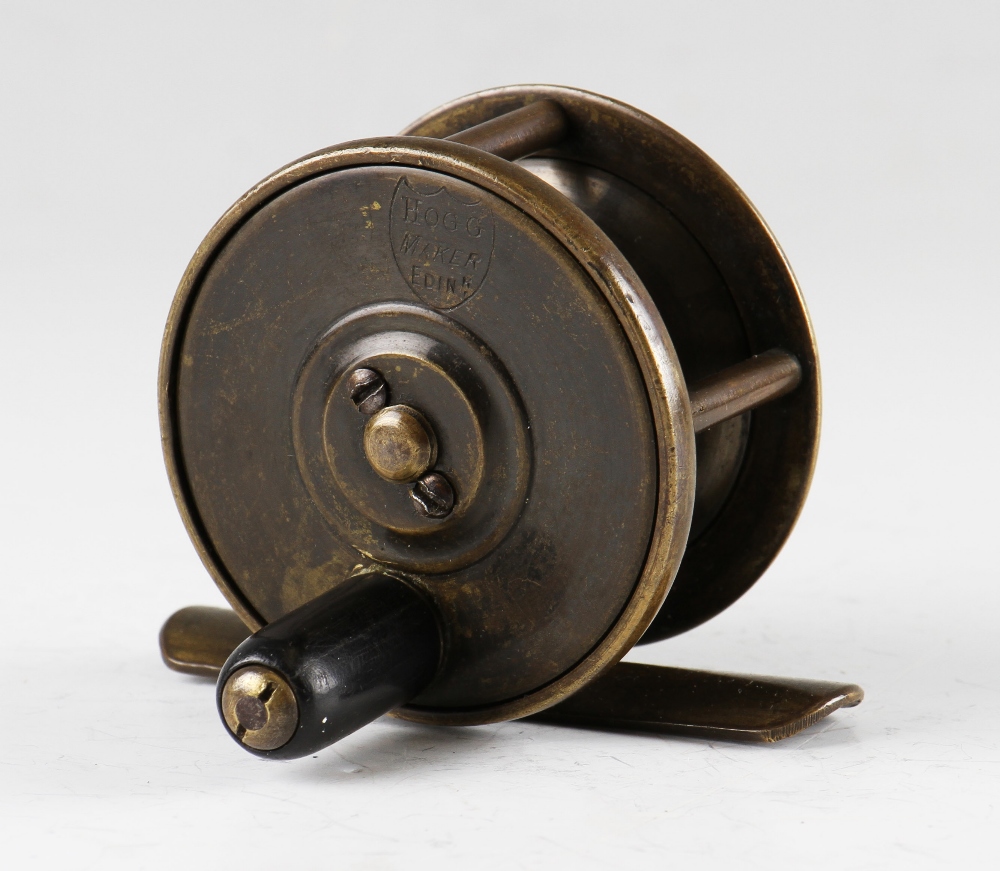 Hogg Maker Edinburgh small brass trout fly reel: 2.1/8” dia plate wind - single action, original