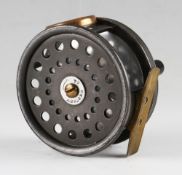J S Sharpe Ltd Aberdeen Perfect style alloy fly reel, 3.5” dia – smooth brass foot (very slightly