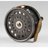 J S Sharpe Ltd Aberdeen Perfect style alloy fly reel, 3.5” dia – smooth brass foot (very slightly