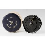 Fine J.W Young & Sons The Pridex salmon fly reel: 4” dia with twin clip on line guard – black bubble