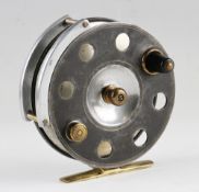 Scarce Wilkes Osprey Brand alloy and brass strap back reel - 4 inch diameter-smooth brass foot-alloy