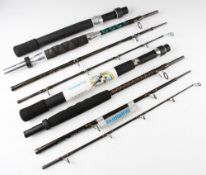 Pair of Carbon Shimano Travel Fishing Rods: Four piece Exage S.T.C. Exage Boat 3050 6’6” T.C. 30-