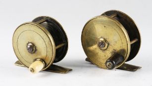 2x Vic C Farlow brass plate wind fly reels c.1890’s: C Farlow & Co 2.25” dia stamped with makers