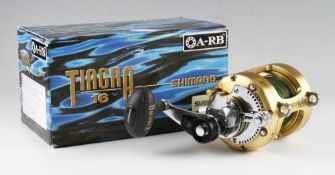 Shimano Tiagra 16 gold finish multiplier reel, Power handle, one touch two speed shifting, precision