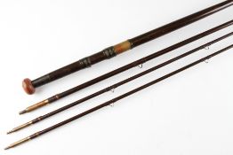 Early PD Malloch of Perth 12ft 3 piece greenheart trout fly rod, c/w spare tip, red agate butt/tip