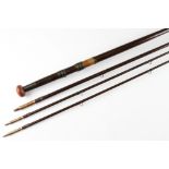 Early PD Malloch of Perth 12ft 3 piece greenheart trout fly rod, c/w spare tip, red agate butt/tip