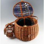 Fine and unused Sherwood Hamper wicker style fishing basket/creel for two – c/w sets of knives and