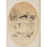 1846 Original Fishing Pen & Ink Drawing, Featuring a fisherman in the river at Abbotsford on the